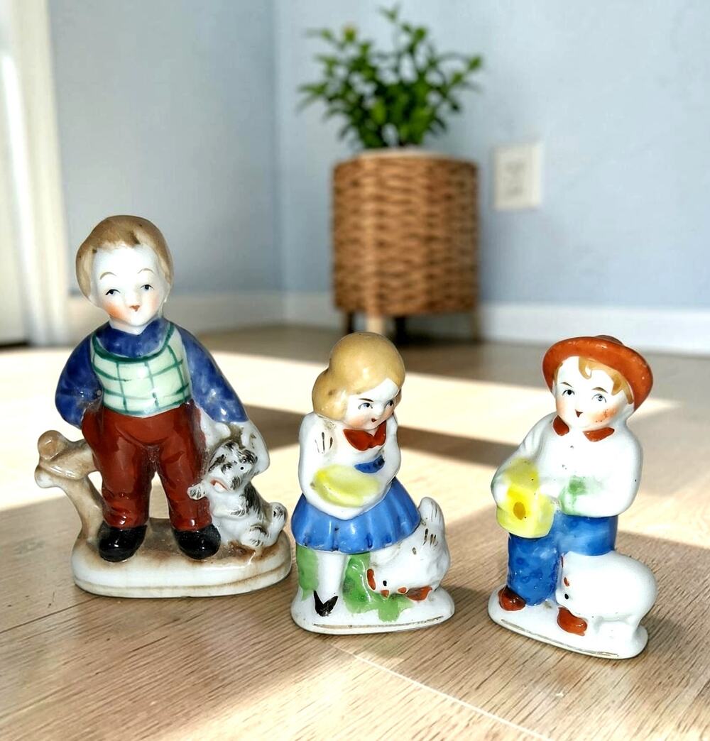 Vintage Occupied Japan Porcelain Figurines lot of 3 farm theme figurines